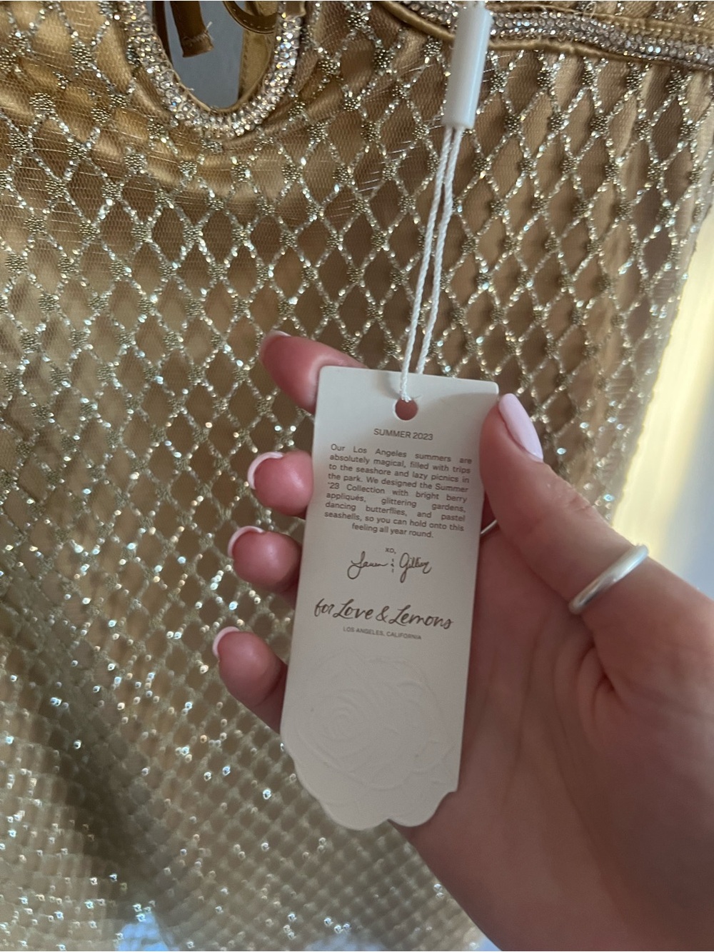 For Love & Lemons Gold Beaded Lattice Slip - Picture 2 of 4